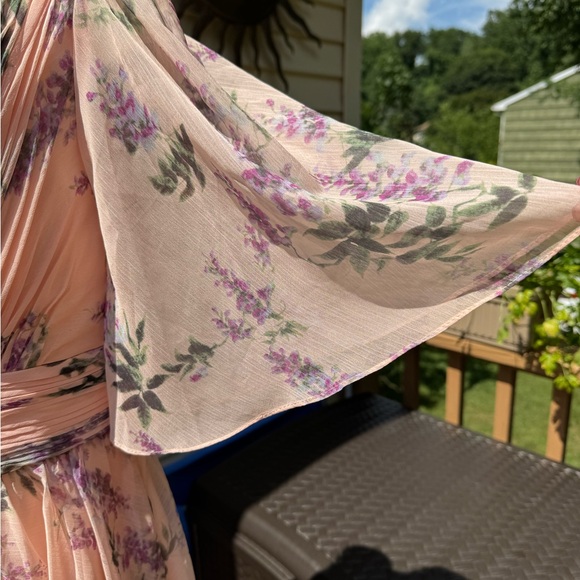 Mac Duggal Floral Deep V Neck Pink/Peach Floral Dress Wedding Garden Party Size6 - Picture 9 of 16